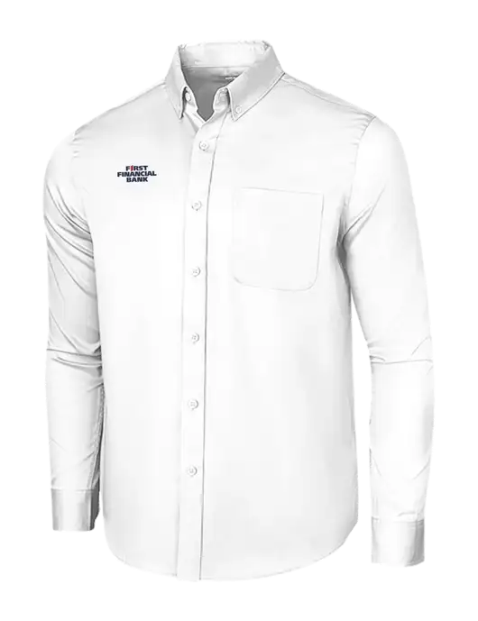 Long Sleeve White Superpro React Twill Shirt w/First Financial Bank Logo