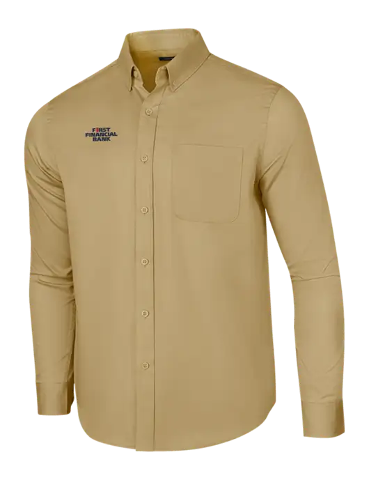 Long Sleeve Dark Tan Superpro React Twill Shirt w/First Financial Bank Logo