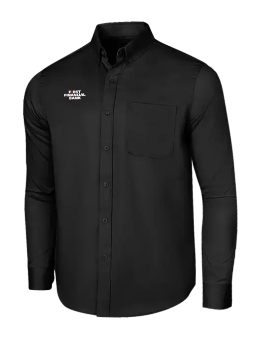 Long Sleeve Deep Black Superpro React Twill Shirt w/First Financial Bank Logo