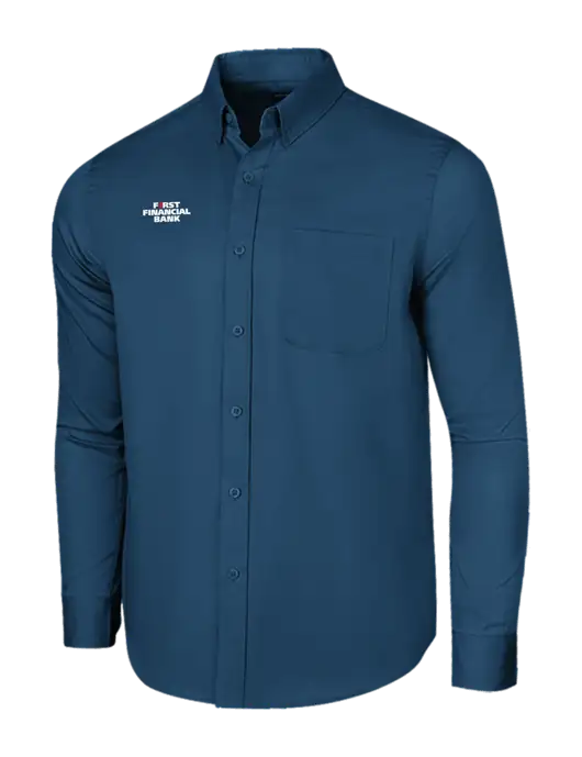 Long Sleeve Light Navy Superpro React Twill Shirt w/First Financial Bank Logo