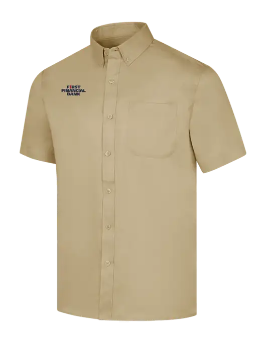 Short Sleeve Dark Tan Superpro React Twill Shirt w/First Financial Bank Logo