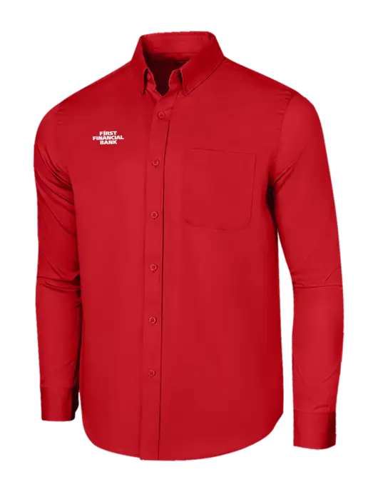 Long Sleeve Red Superpro React Twill Shirt w/First Financial Bank Logo
