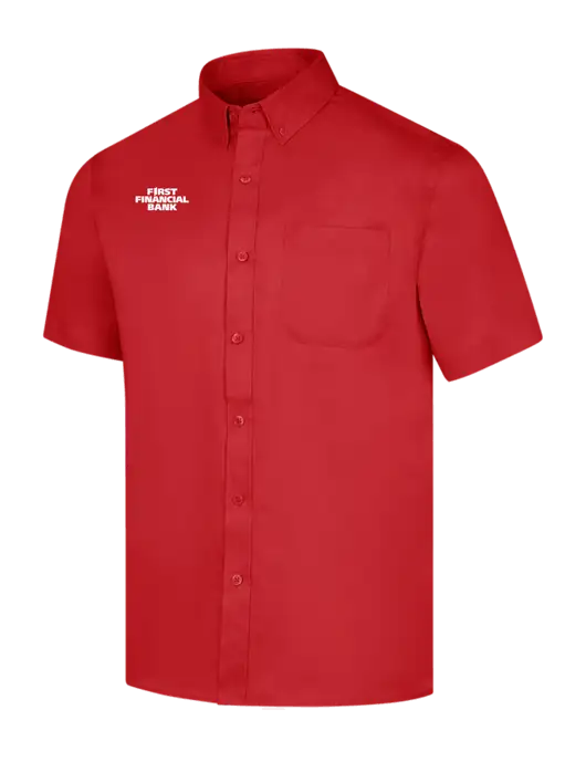 Short Sleeve Red Superpro React Twill Shirt w/First Financial Bank Logo