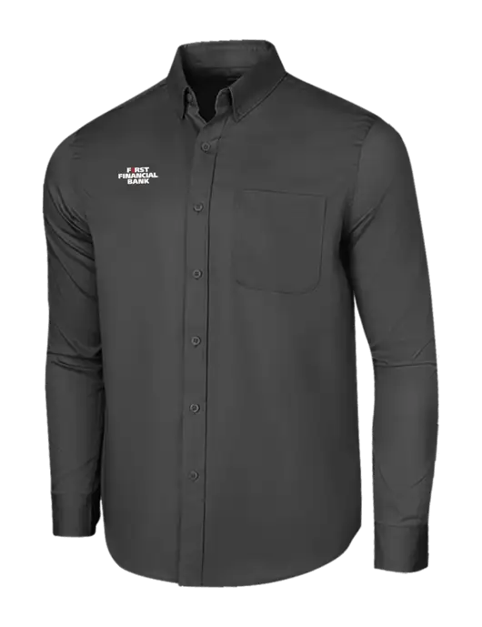 Long Sleeve Dark Grey Superpro React Twill Shirt w/First Financial Bank Logo