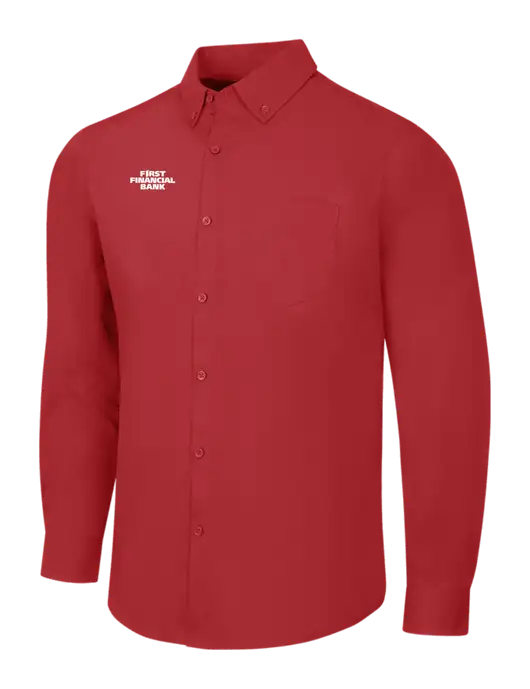 Red Long Sleeve Carefree Poplin Shirt w/First Financial Bank Logo