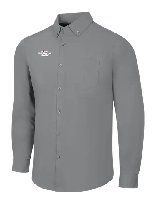Medium Grey Long Sleeve Carefree Poplin Shirt w/First Financial Bank Logo