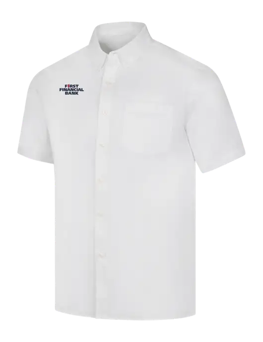 Short Sleeve White Superpro React Twill Shirt w/First Financial Bank Logo