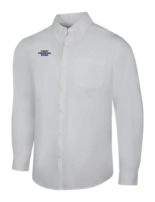 White Long Sleeve Carefree Poplin Shirt w/First Financial Bank Logo