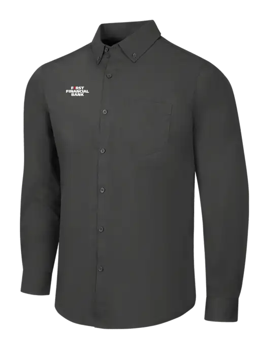 Dark Grey Long Sleeve Carefree Poplin Shirt w/First Financial Bank Logo