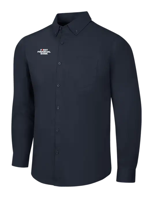 Navy Long Sleeve Carefree Poplin Shirt w/First Financial Bank Logo