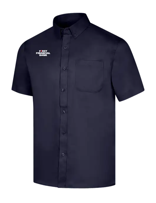 Short Sleeve Navy Superpro React Twill Shirt w/First Financial Bank Logo
