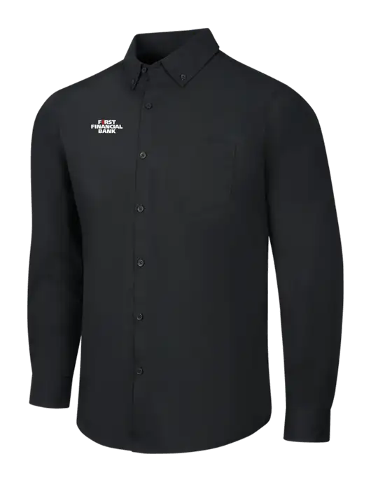 Black Long Sleeve Carefree Poplin Shirt w/First Financial Bank Logo