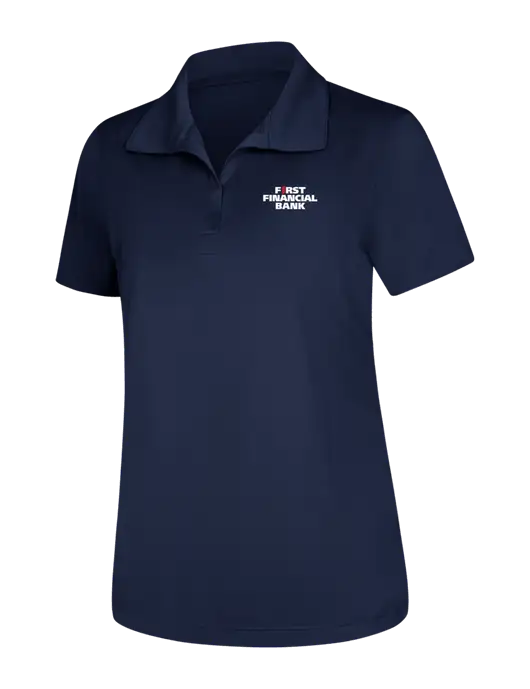 Womens Navy Micropique Sport-Wick Polo w/First Financial Bank Logo