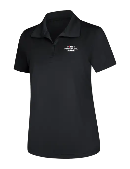 Womens Black Micropique Sport-Wick Polo w/First Financial Bank Logo