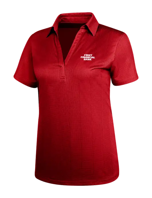 Red Womens Performance Fine Jacquard Polo w/First Financial Bank Logo