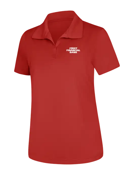 Womens Red Micropique Sport-Wick Polo w/First Financial Bank Logo