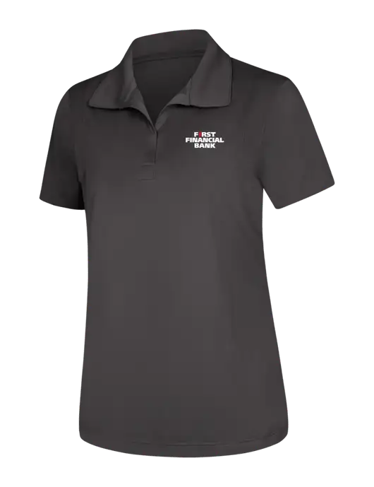 Womens Dark Grey Micropique Sport-Wick Polo w/First Financial Bank Logo