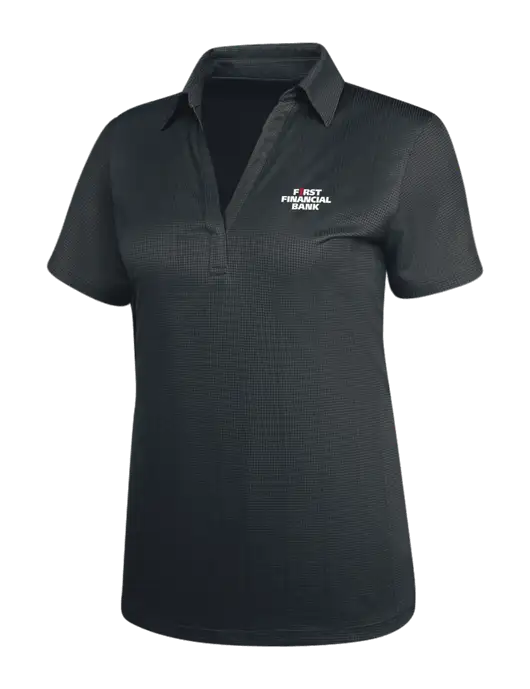 Dark Grey Womens Performance Fine Jacquard Polo w/First Financial Bank Logo