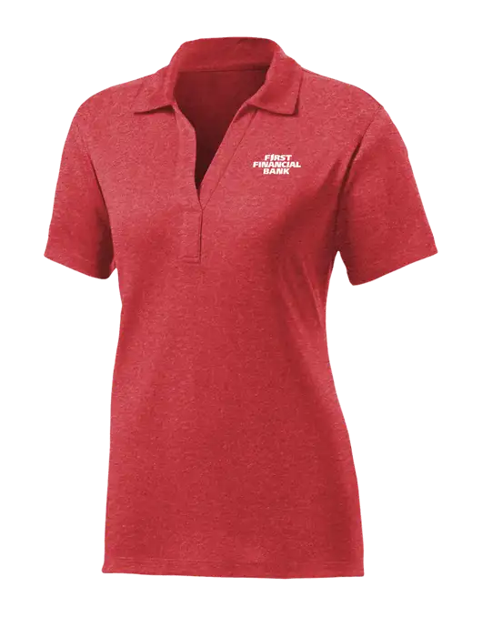 Womens Red Heather Contender Polo w/First Financial Bank Logo