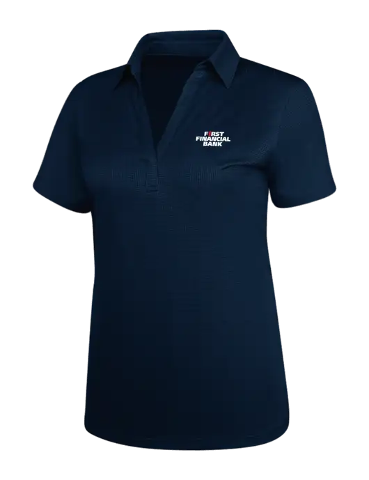 Navy Womens Performance Fine Jacquard Polo w/First Financial Bank Logo