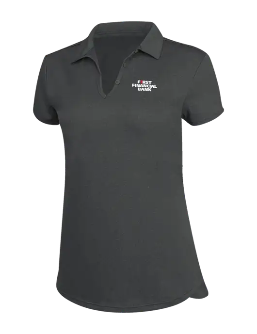 Womens Charcoal Trace Heather Polo w/First Financial Bank Logo