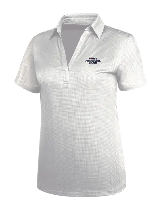 White Womens Performance Fine Jacquard Polo w/First Financial Bank Logo