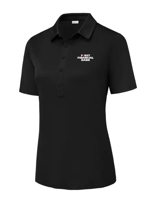 Black Womens Posi-UV Pro Polo w/First Financial Bank Logo