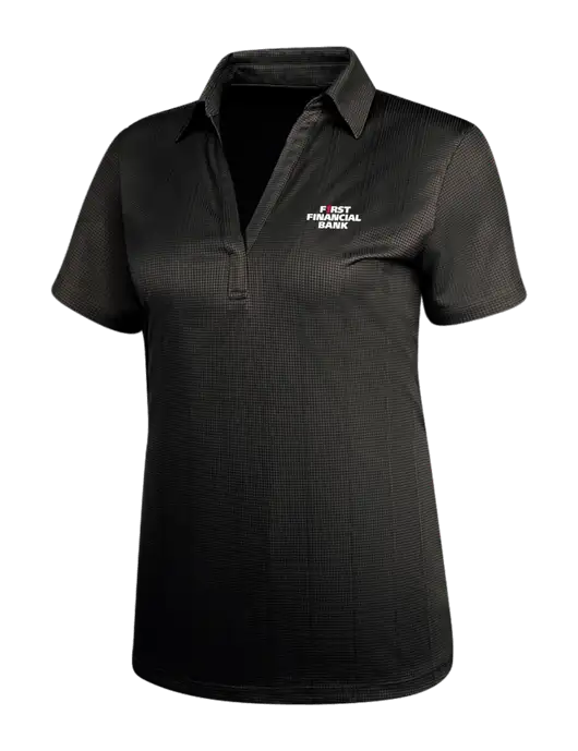 Black Womens Performance Fine Jacquard Polo w/First Financial Bank Logo
