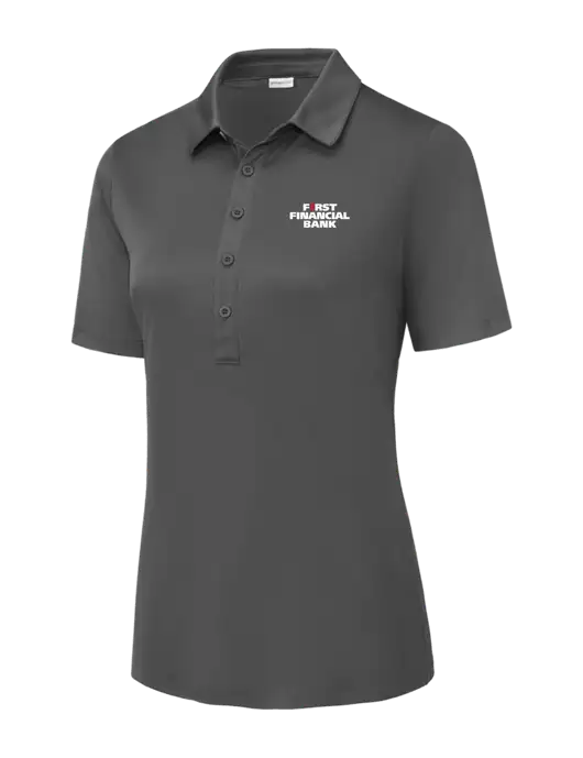 Dark Smoke Grey Womens Posi-UV Pro Polo w/First Financial Bank Logo