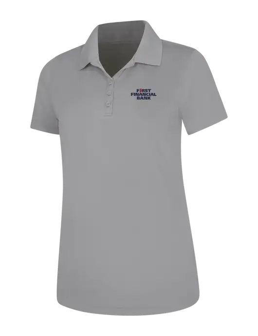 Light Grey Womens Dry Zone UV Mesh Polo w/First Financial Bank Logo