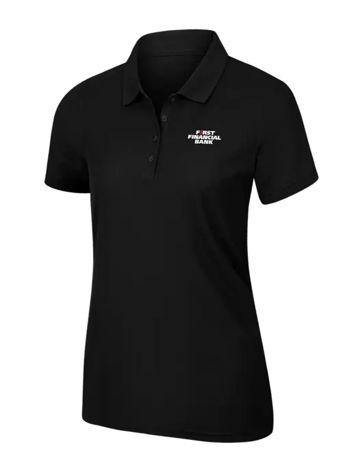Womens Black Core Classic Pique Polo w/First Financial Bank Logo