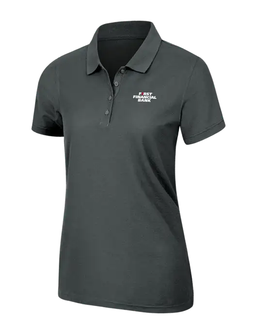 Dark Grey Womens Core Classic Pique Polo w/First Financial Bank Logo