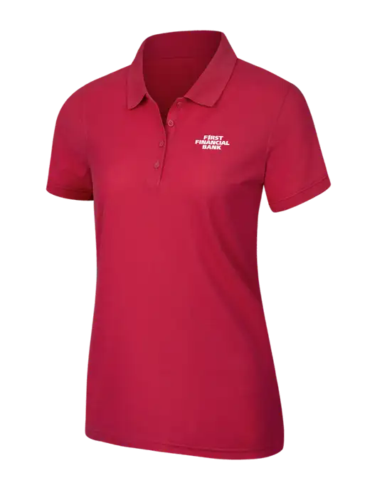 Red Womens Core Classic Pique Polo w/First Financial Bank Logo