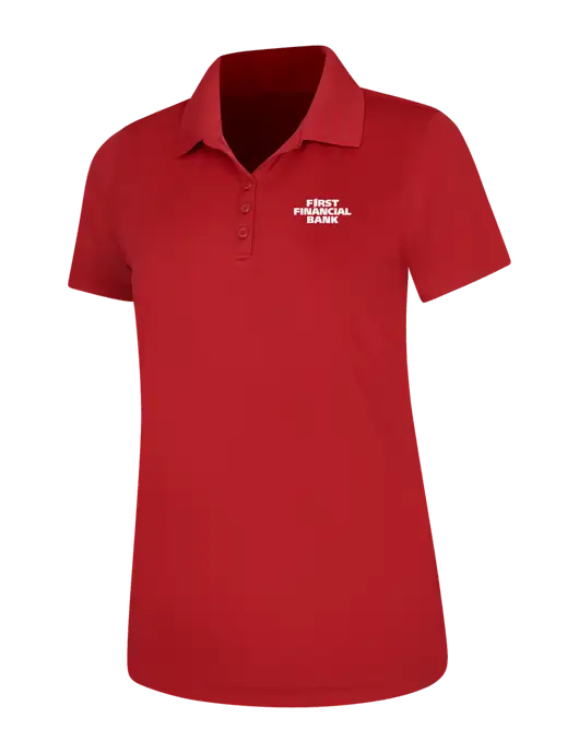 Red Womens Dry Zone UV Mesh Polo w/First Financial Bank Logo