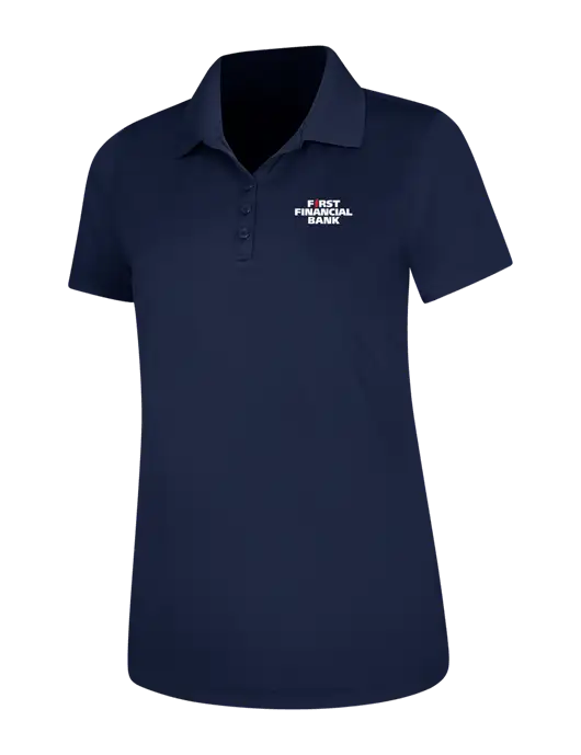 Dark Navy Womens Dry Zone UV Mesh Polo w/First Financial Bank Logo