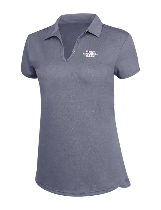 True Navy Womens Trace Heather Polo w/First Financial Bank Logo