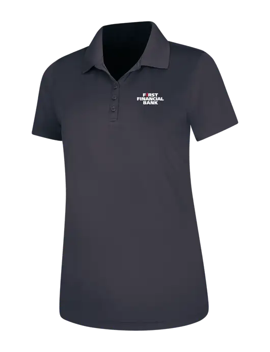Dark Grey Womens Dry Zone UV Mesh Polo w/First Financial Bank Logo
