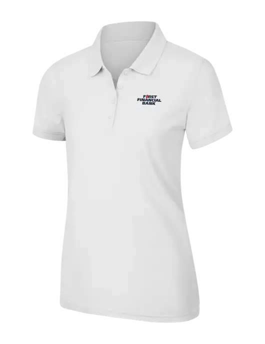 White Womens Core Classic Pique Polo w/First Financial Bank Logo