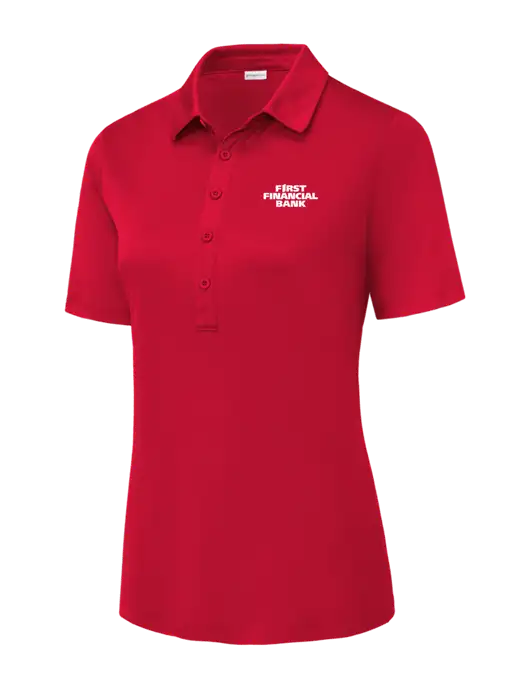True Red Womens Posi-UV Pro Polo w/First Financial Bank Logo