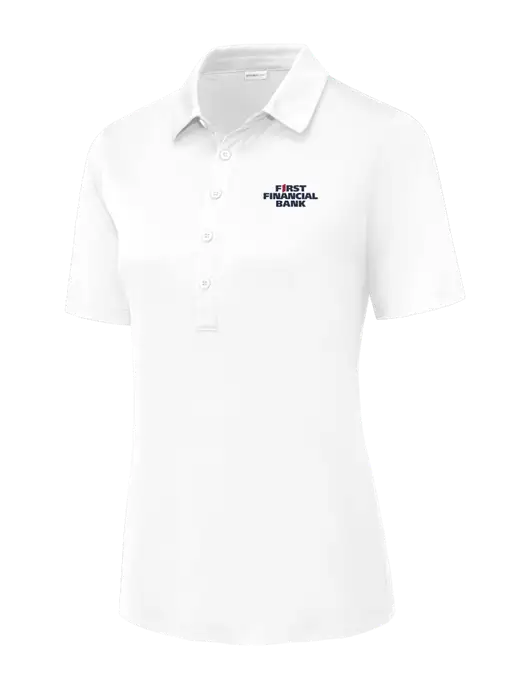 White Womens Posi-UV Pro Polo w/First Financial Bank Logo