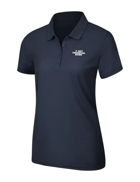 Navy Blue Womens Core Classic Pique Polo w/First Financial Bank Logo