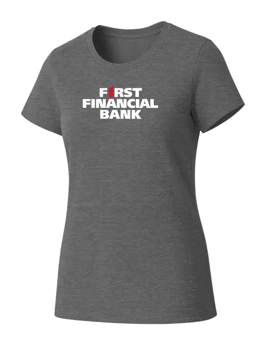 Womens Seriously Soft Grey Frost T-Shirt w/First Financial Bank Logo