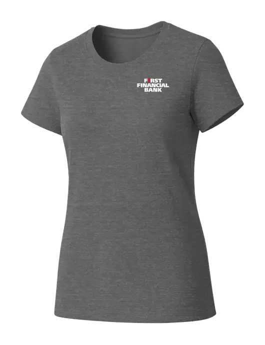 Womens Seriously Soft Grey Frost T-Shirt w/First Financial Bank Logo