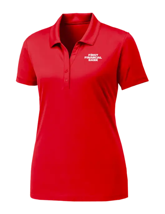 Womens Red PosiCharge Competitor Polo w/First Financial Bank Logo