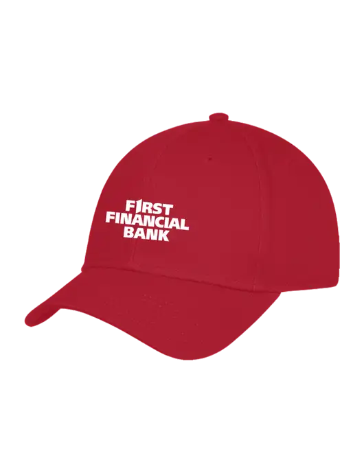 Red Structured Cap Hook & Loop w/First Financial Bank Logo