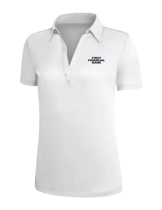 White Silk Touch Womens Performance Polo w/First Financial Bank Logo