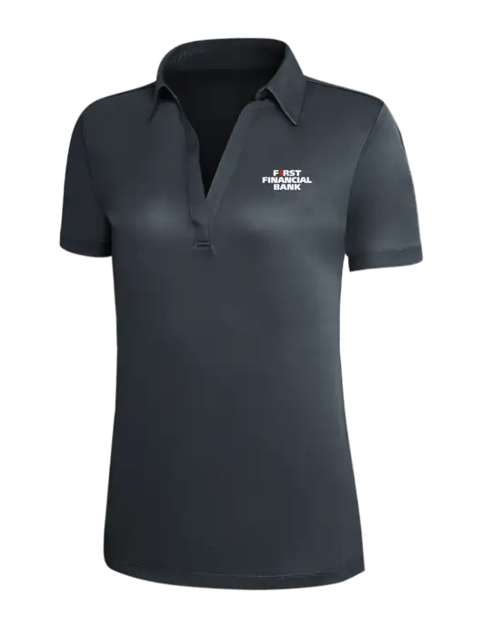 Dark Grey Silk Touch Womens Performance Polo w/First Financial Bank Logo