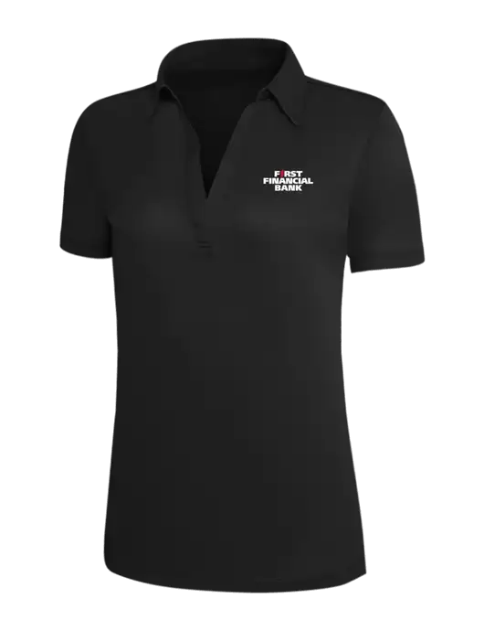 Black Silk Touch Womens Performance Polo w/First Financial Bank Logo