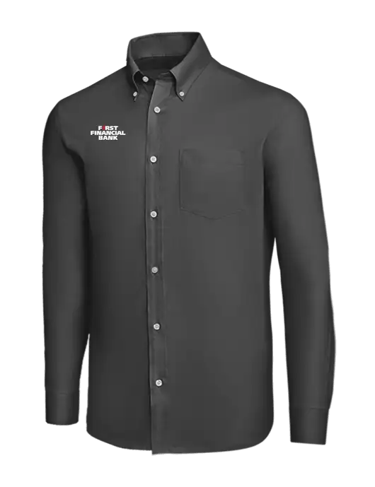 Brooks Brothers Dark Grey Wrinkle-Free Stretch Nailhead Shirt w/First Financial Bank Logo