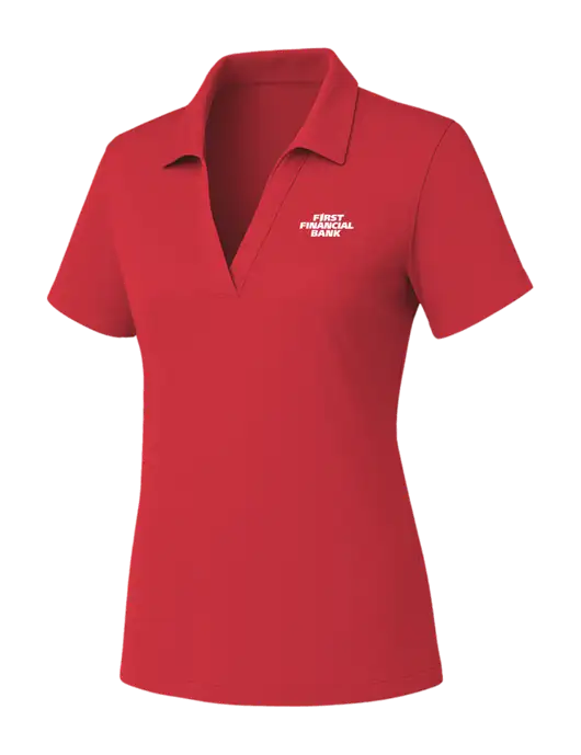 Womens Red PosiCharge RacerMesh Polo w/First Financial Bank Logo
